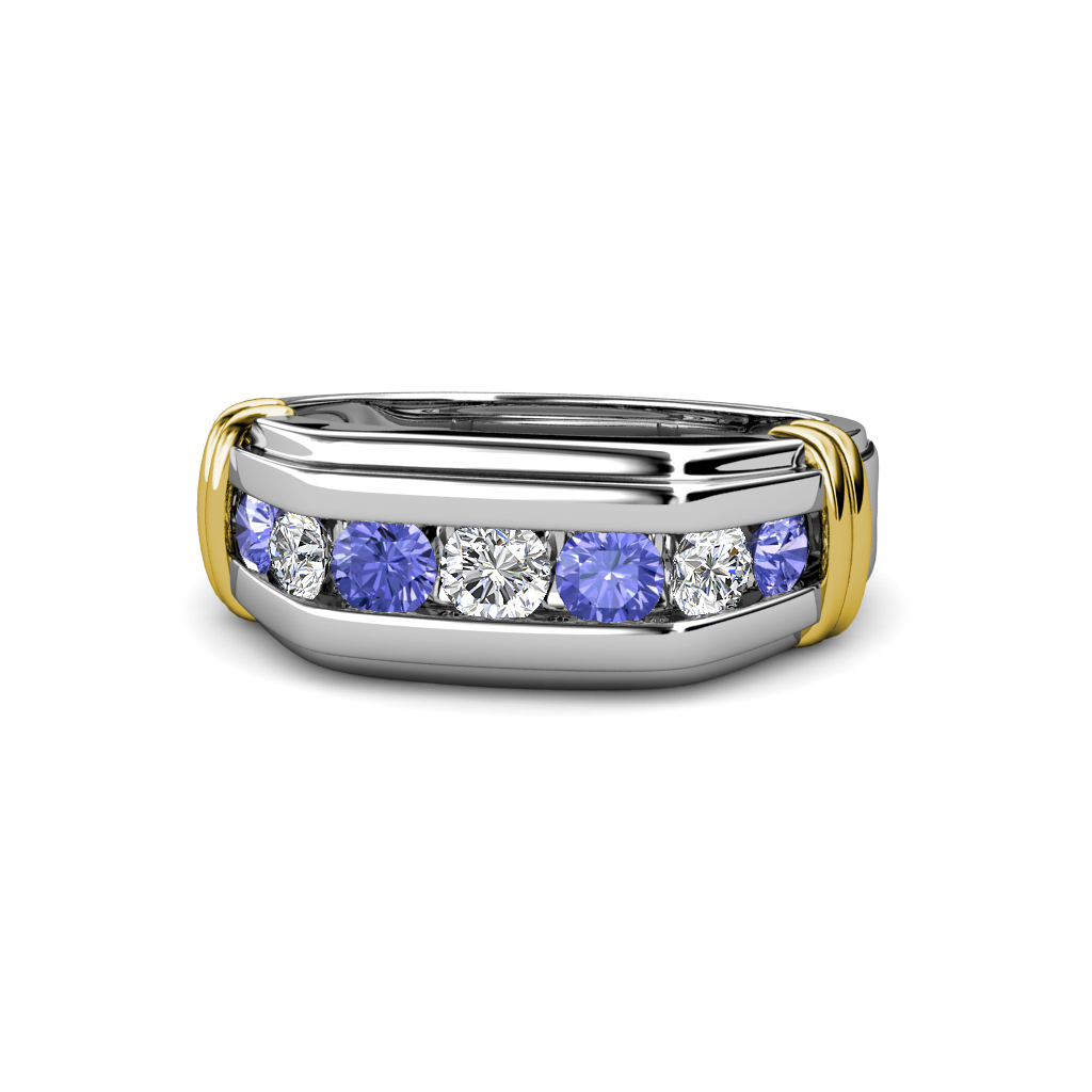 Brad Round Tanzanite and Diamond 7 Stone Men Wedding Ring (8.5 mm) 